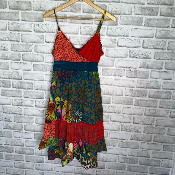 lulu h Dresses & Skirts - Lulu H Paris Multi Color Layered Dress Spaghetti Strap Fit Flare Lace Size M